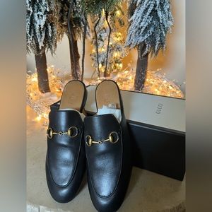 Gucci Women's Princetown Leather Slipper Mules Nero, sz 37